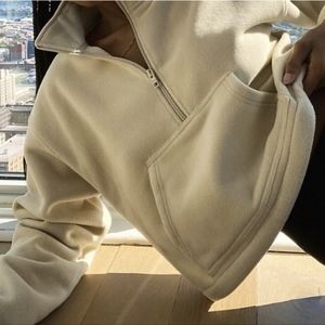 Aritzia TNA M Cozy Fleece Perfect Polar  1/4 Quarter Zip Crop Sweatshirt Sweater